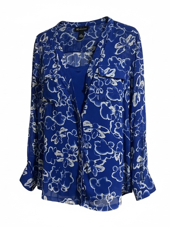 INC International Concepts Tops - I.N.C. International Concepts Blue and White Floral Blouse XL